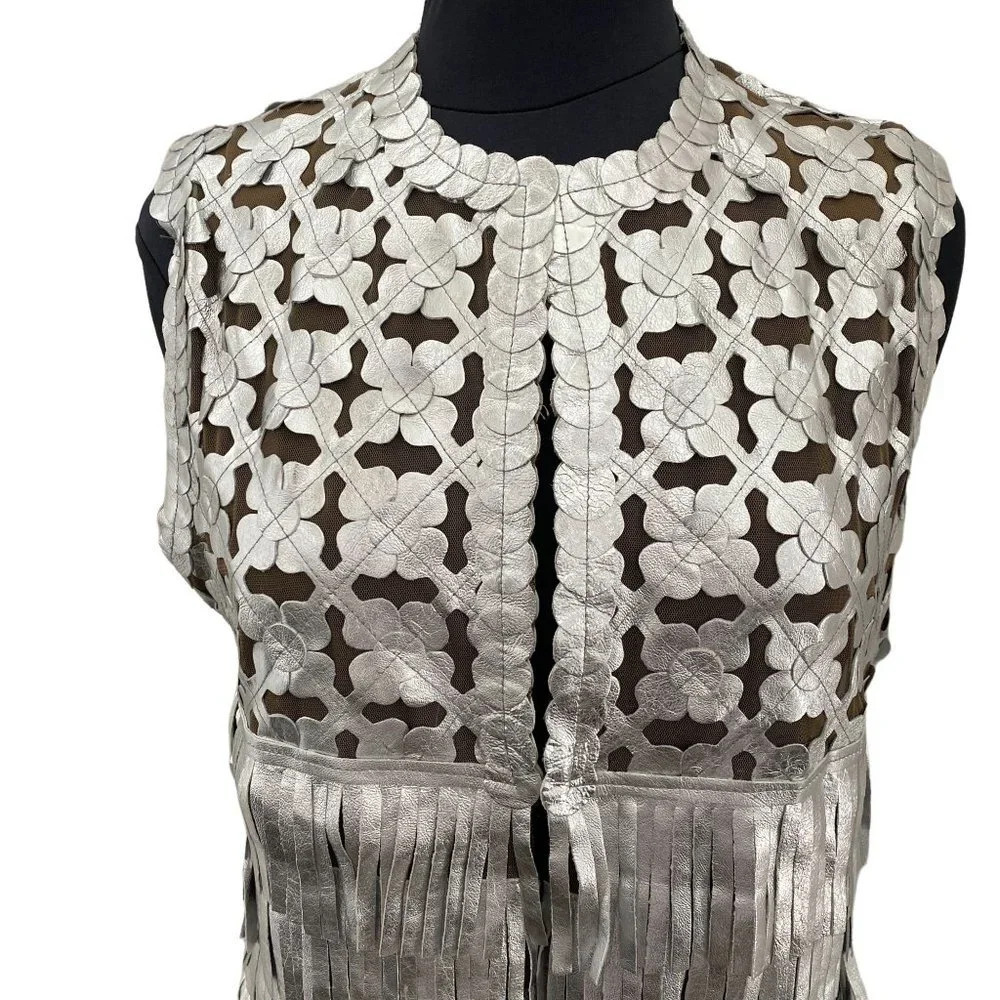 Belgin Francis Silver Leather Fringe Vest NWOT - Picture 2 of 9
